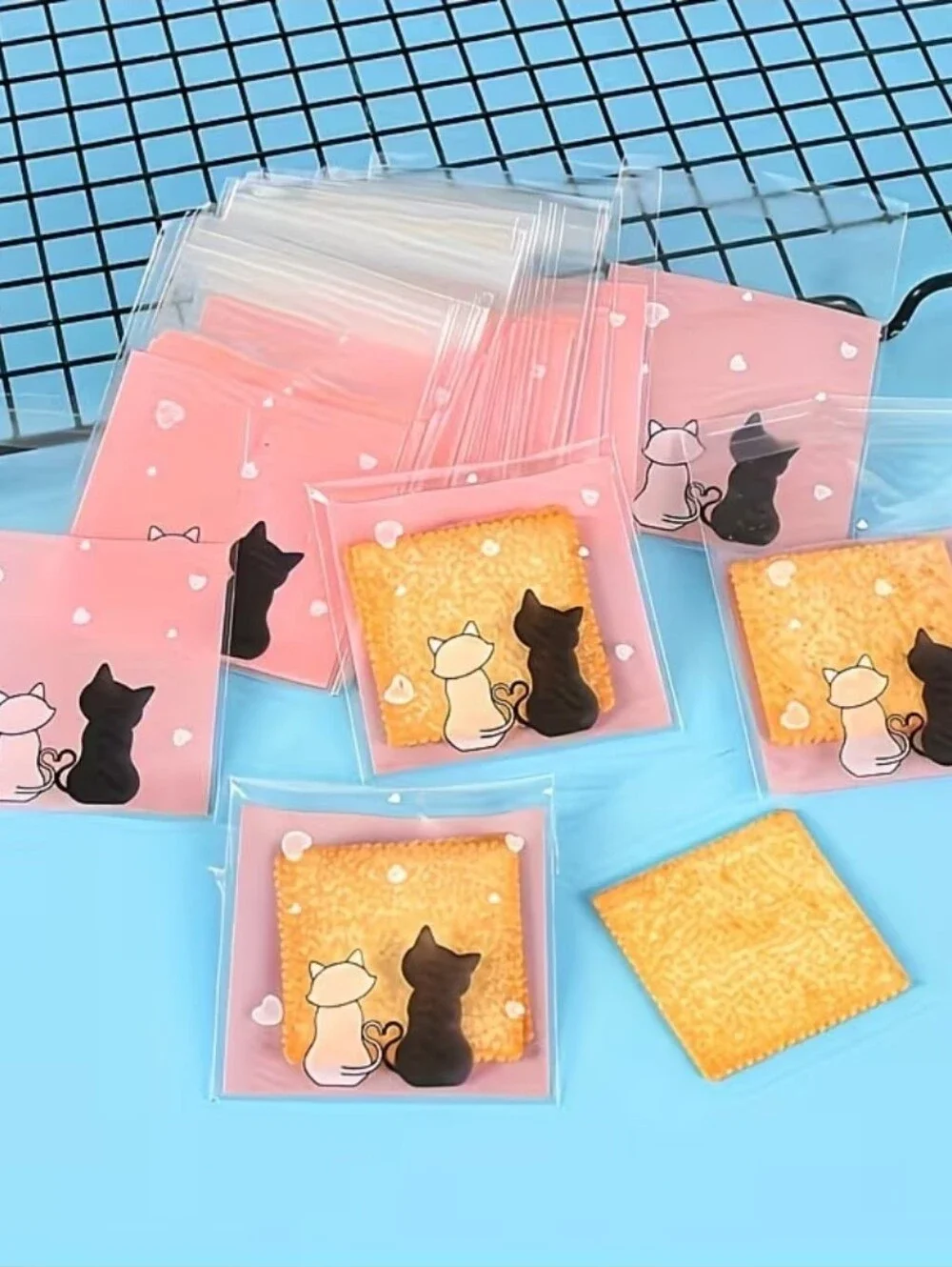 100-Pack Pink Decorative Clear Treat Bags with Cute Kitty Silhouette, NEW